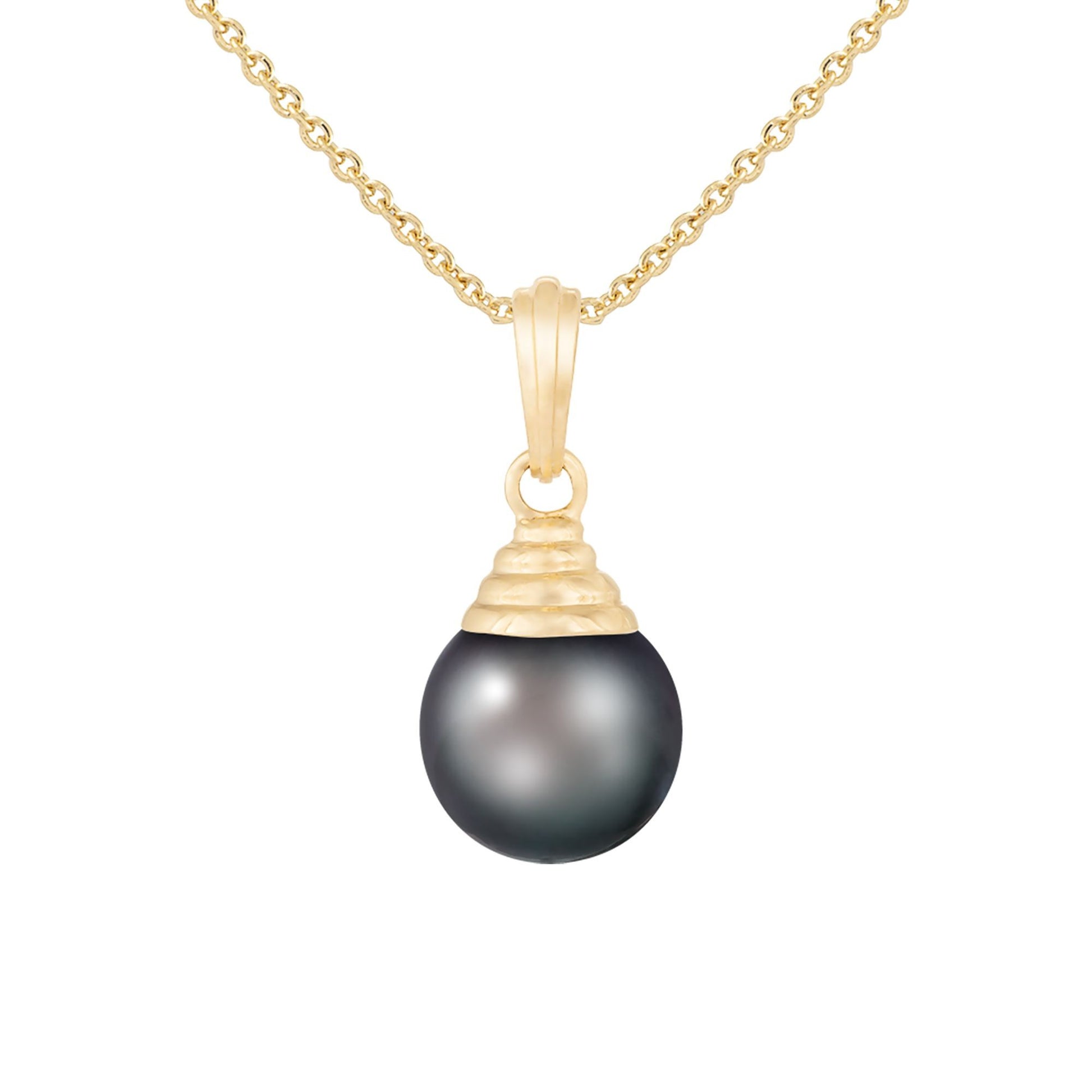 title:Splendid Pearls 14K Yellow Gold Pearl Pendant HE-147YG;color:Black