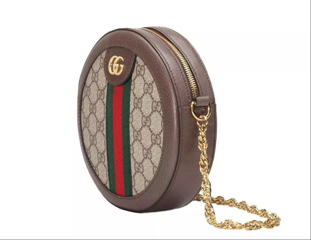 Gucci Ophidia Mini GG Round Supreme Canvas  Crossbody Bag