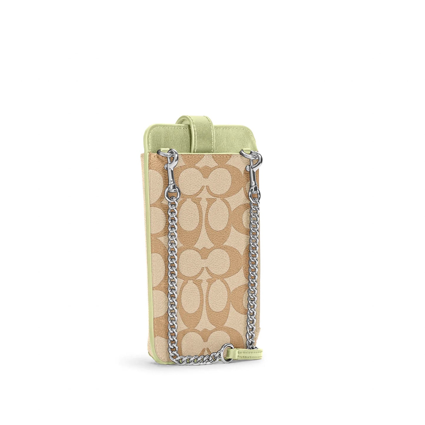 title:Coach Women's North/South Phone Crossbody In Signature Canvas;color:Khaki / Pale Lime