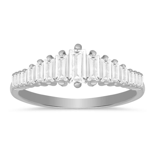 Sterling Silver Art Deco Baguette-cut CZ Ring - Ruumur