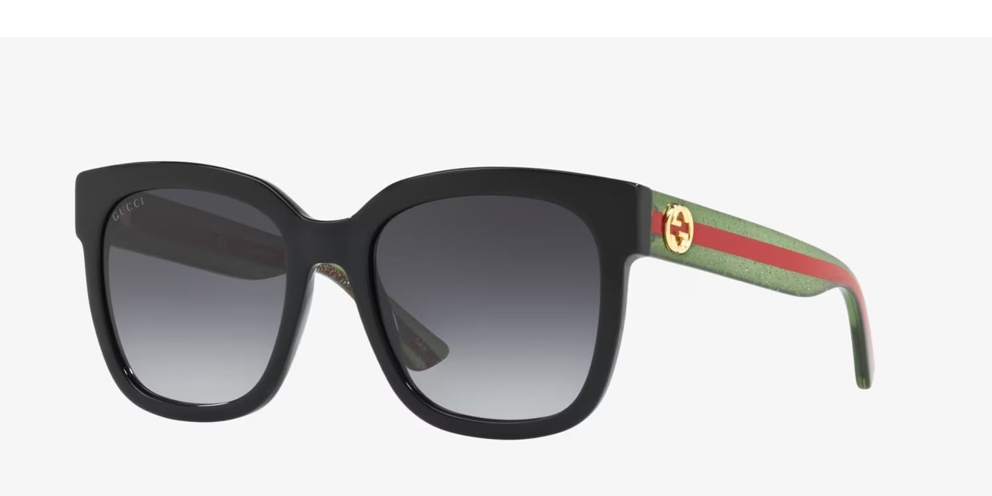 Gucci Square Frame Sunglasses 54MM - Black/ Green/Grey