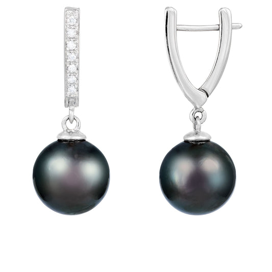 title:Splendid Pearls 14K White Gold Pearl Earrings HE-155WG;color:Black