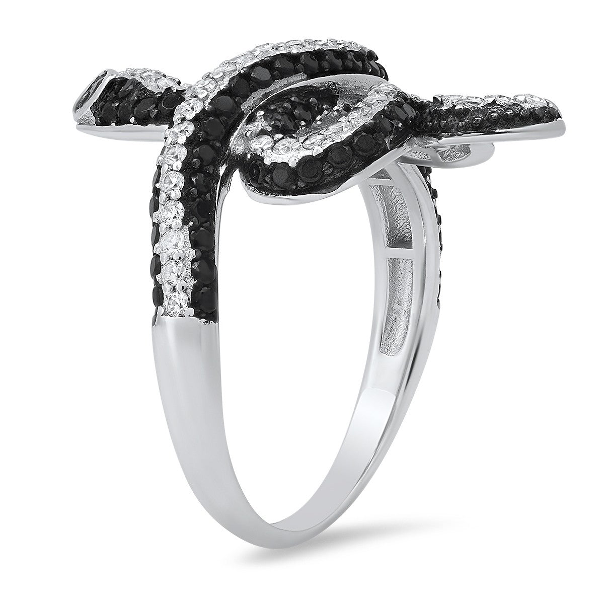 Sterling Silver Two-Tone CZ Snake Ring