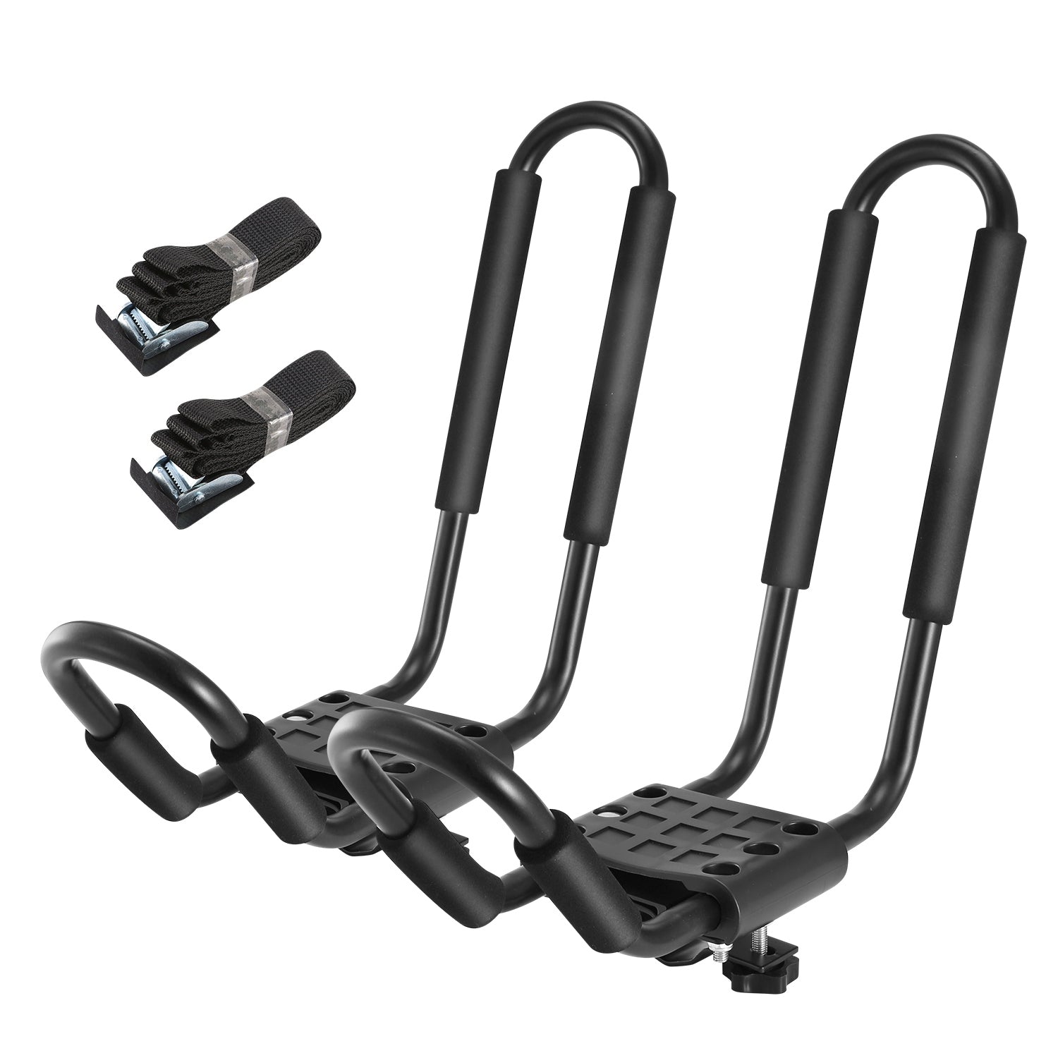 title:Title: 1 Pair Universal J-Bar Kayak Carrier 220LBS Load Heavy Duty Canoe Car Top Mount Carrier Roof Rack w/ 2Pcs Tie Down Straps;color:Black