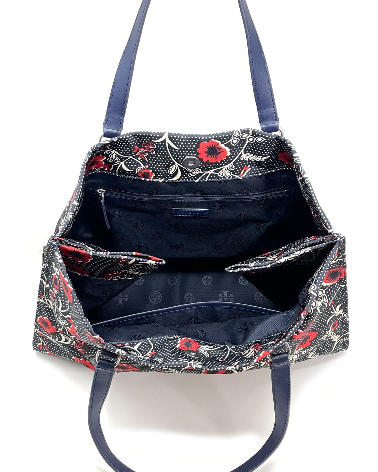 Tory Burch Navy / Red Nylon Printed Tote