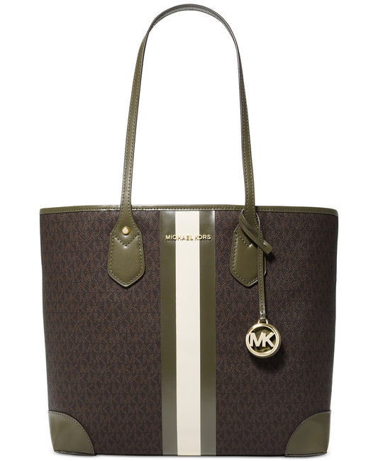 title:Michael Kors Women's Brown & Olive Signature Eva Large Tote;color:Brown / Olive