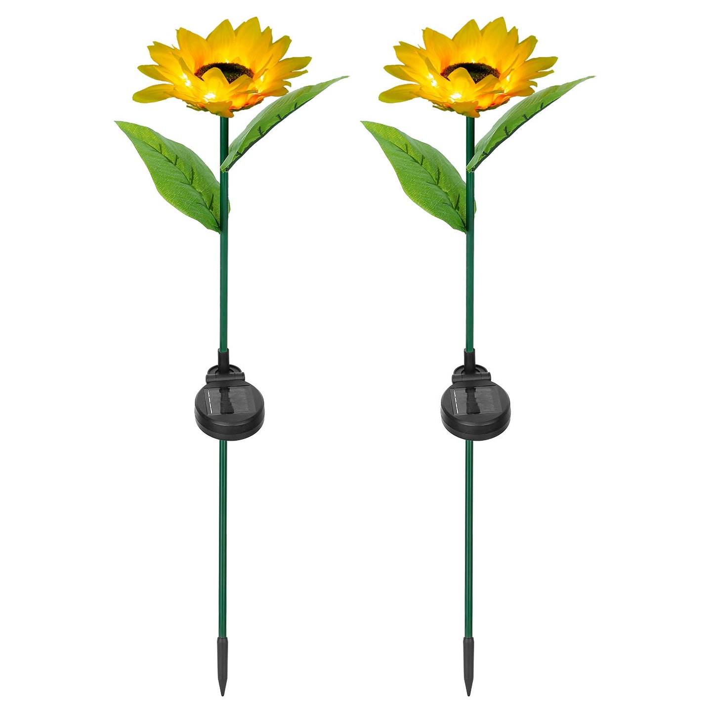 title:2Pcs Solar Powered Sunflower Lights 10 LED Decorative Stake Lamp IP65 Waterproof Pathway Landscape Lights For Garden Patio Yard Walkway;color:Yellow