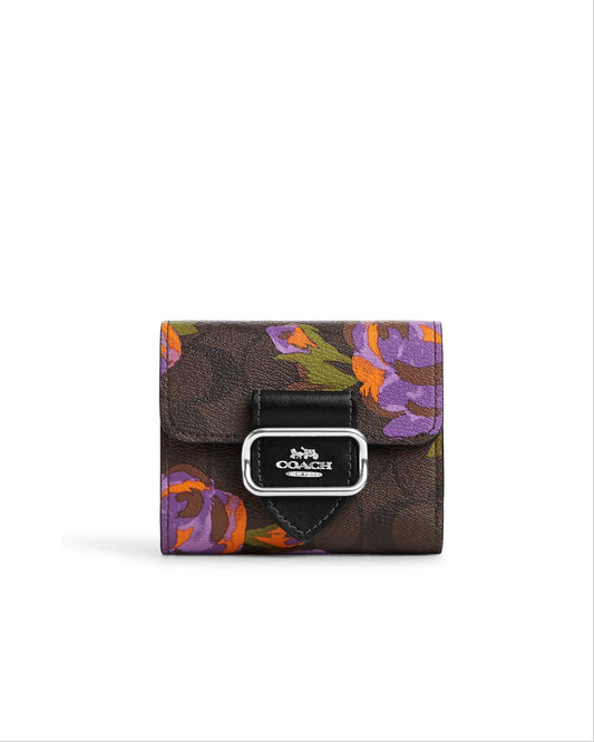 title:Coach Small Morgan Wallet In Signature Canvas With Rose Print;color:Brown / Iris Multi