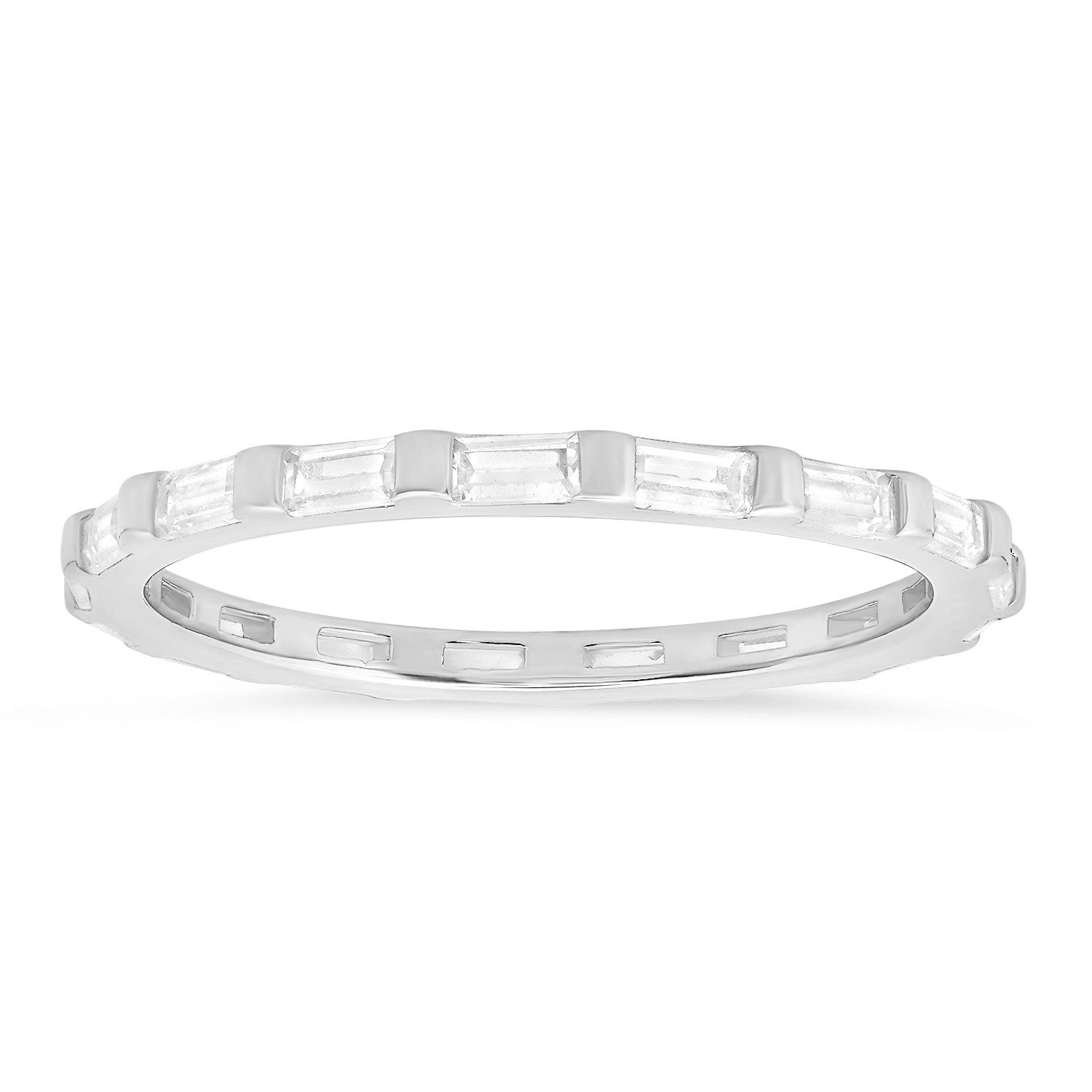 Sterling Silver Baguette CZ Stackable Eternity Band Ring - Ruumur