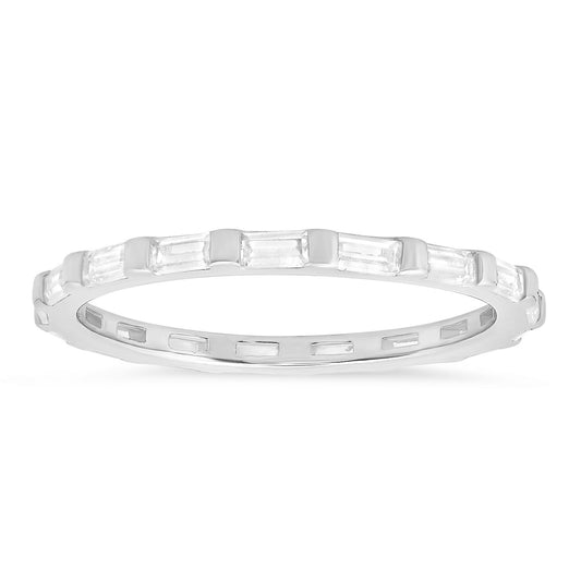 Sterling Silver Baguette CZ Stackable Eternity Band Ring - Ruumur