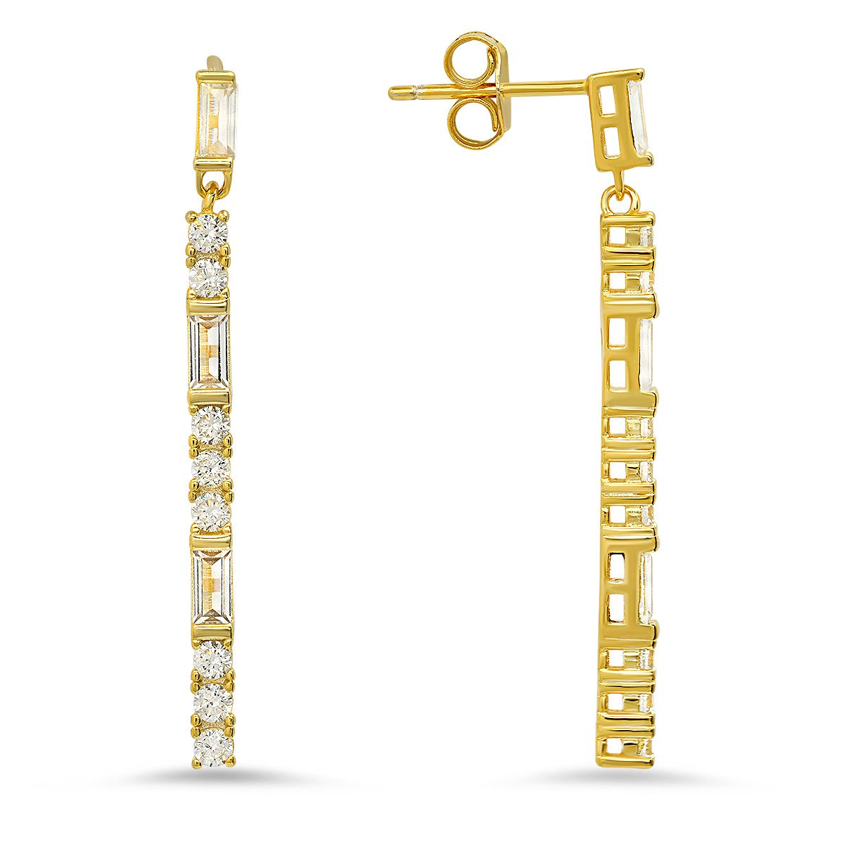 Sterling Silver Dangling Bar CZ Earrings - Ruumur