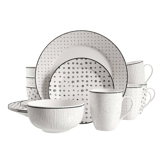 title:Safdie & Co. Dinnerset 12PC Black White Sketch;color:Black White