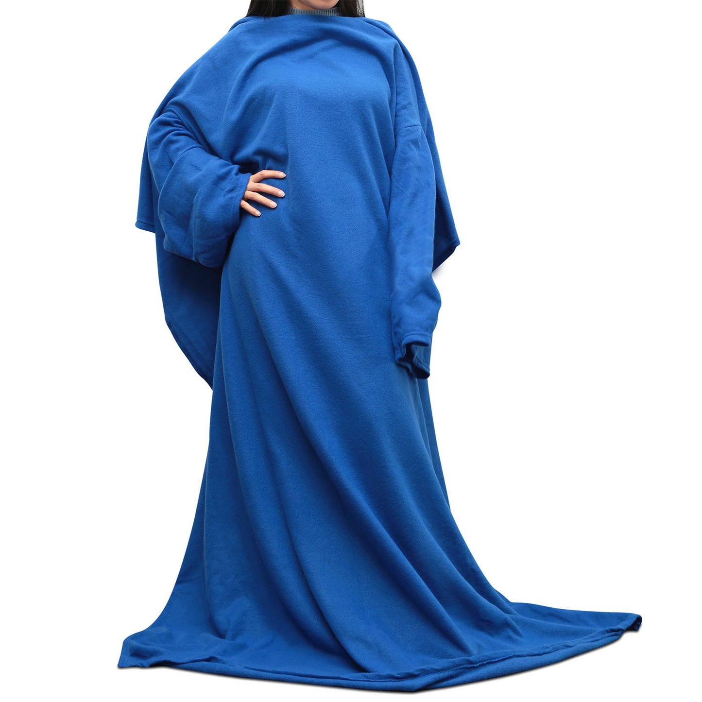 title:Wearable Fleece Blanket with Sleeves Cozy Warm Microplush Sofa Blanket Extra Soft Lightweight for Adult Women Men 3 Colors;color:Blue