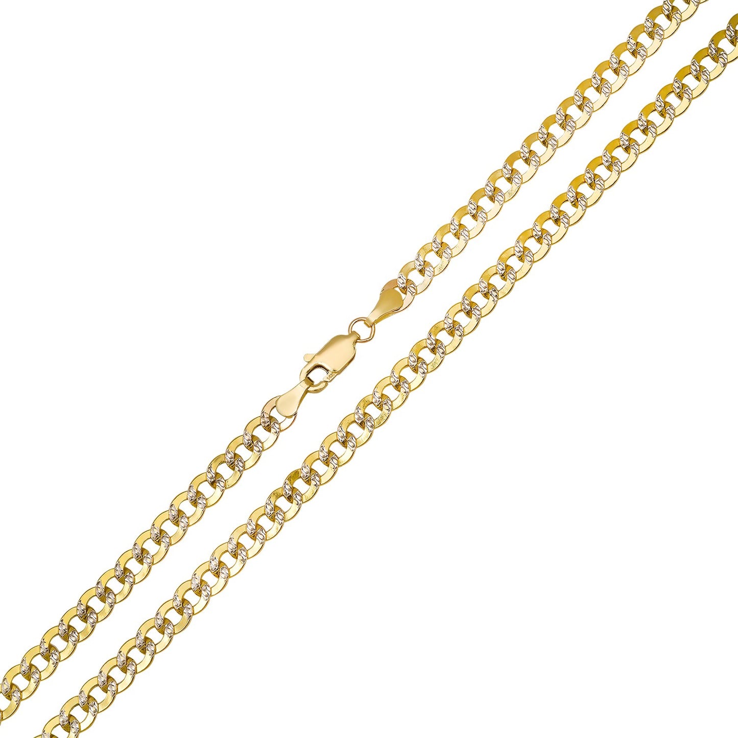 Real 14k Two-Tone Gold Mens 4.5mm Diamond-cut Pave Miami Cuban Curb Chain Necklace