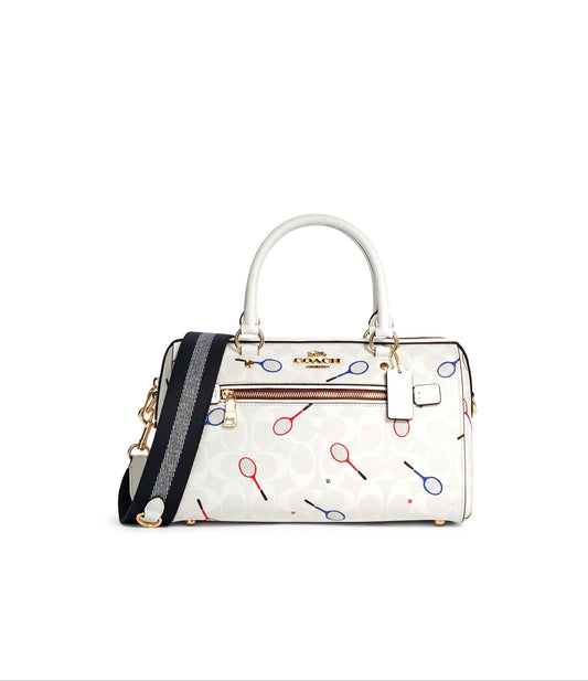 title:Coach Rowan Satchel In Signature Canvas With Racquet Print;color:Chalk Multi