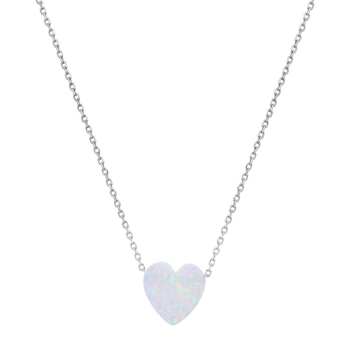 Sterling Silver Opal Heart Necklace - Ruumur