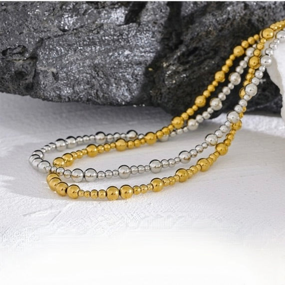 title:Dual Bead Size Collar Necklace;color:Gold