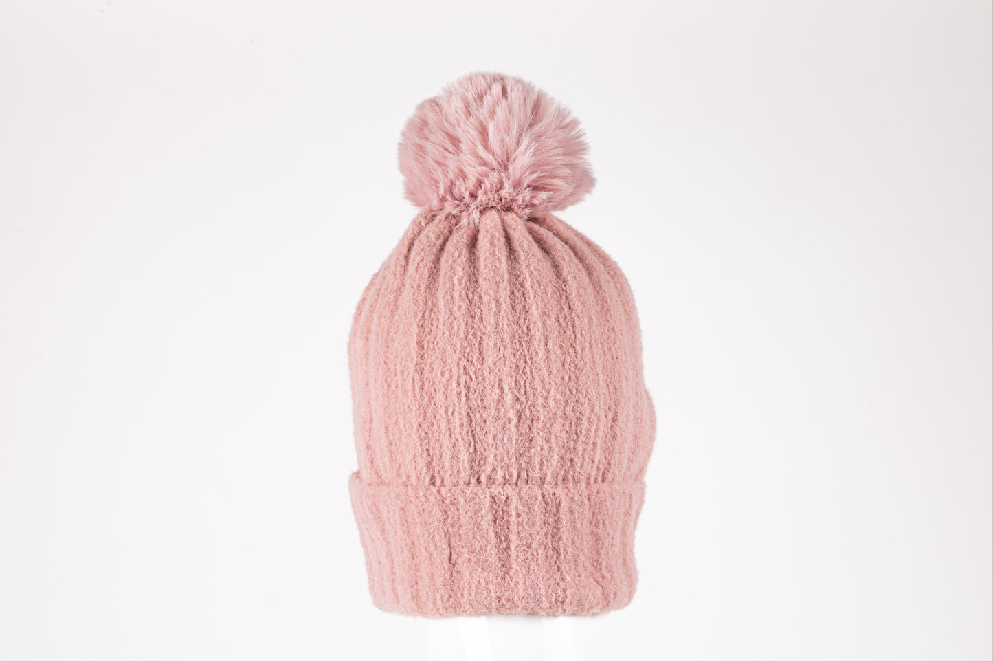 di firenze Rib Knit Hat With Faux Fur Pom Pom