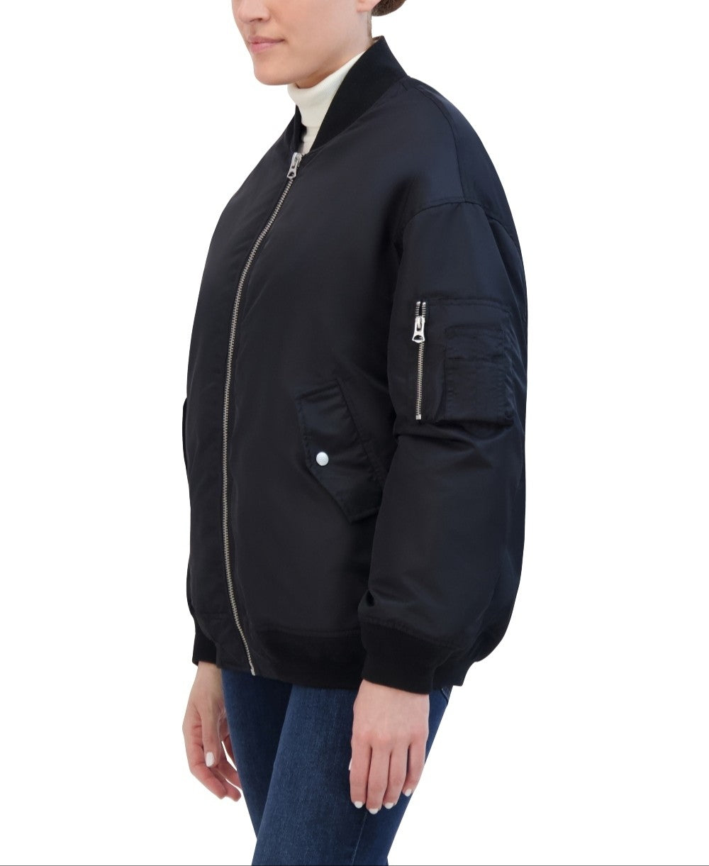 Hudson Jeans Women's Oversized Nylon Bomber Jacket With Quilted Lining