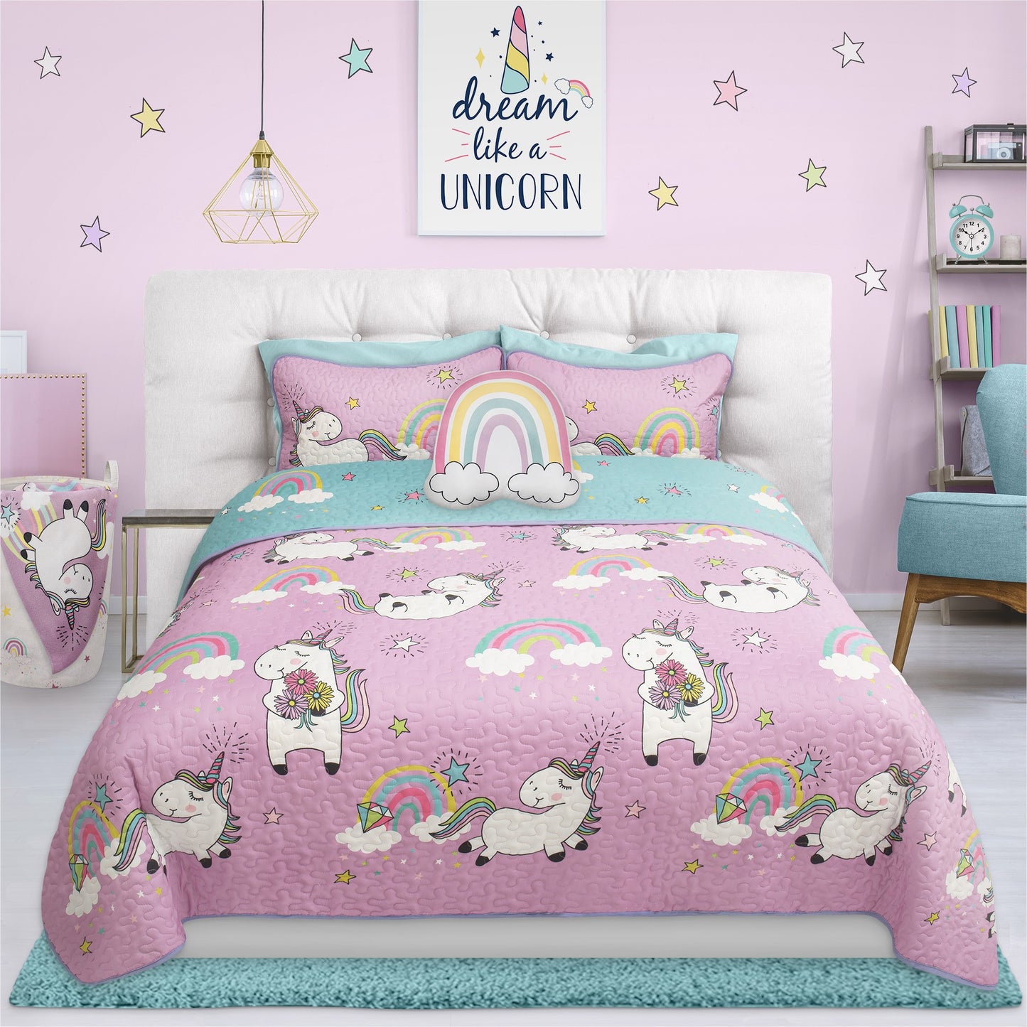 title:Safdie & Co. Quilt 3PC Set DQ Unicorn;color:Multi