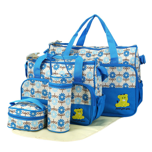 title:5PCS Baby Nappy Diaper Bags Set Mummy Diaper Shoulder Bags w/ Nappy Changing Pad Insulated Pockets Travel Tote Bags For Mom Dad;color:Blue