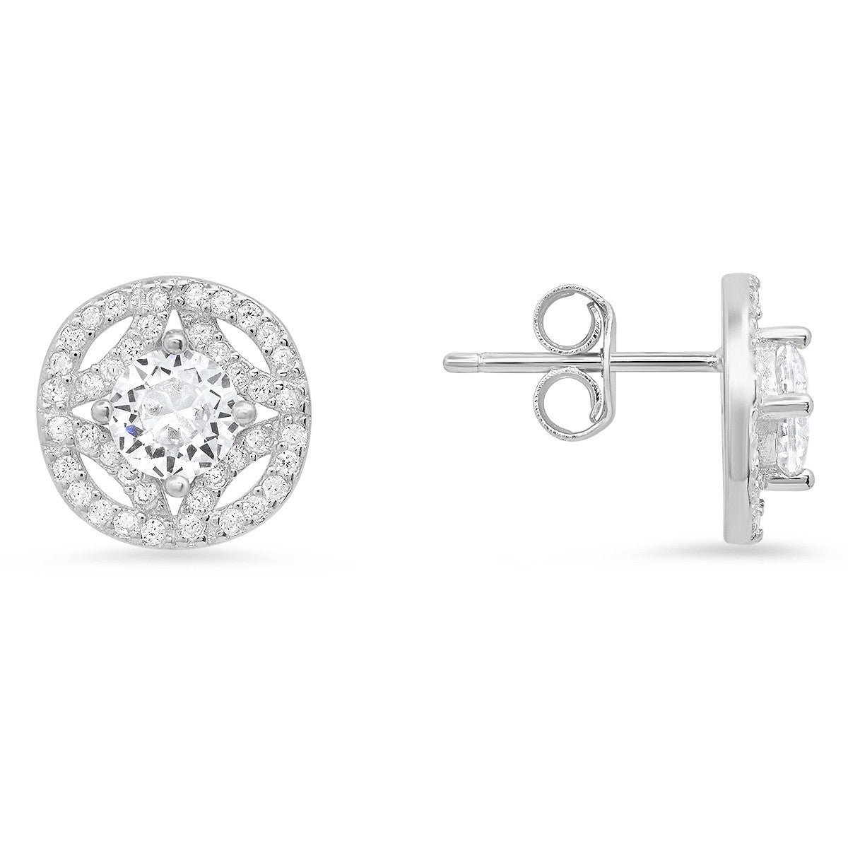 title:Sterling Silver Vintage Halo CZ Stud Earrings;color:Silver