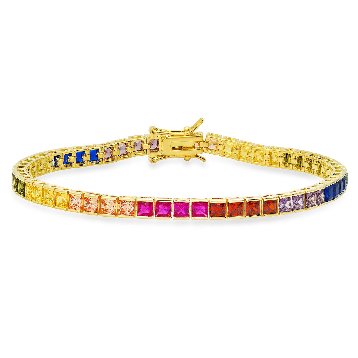 title:Sterling Silver 7.25" Multi-color Princess-cut CZ Tennis Bracelet;color:Gold