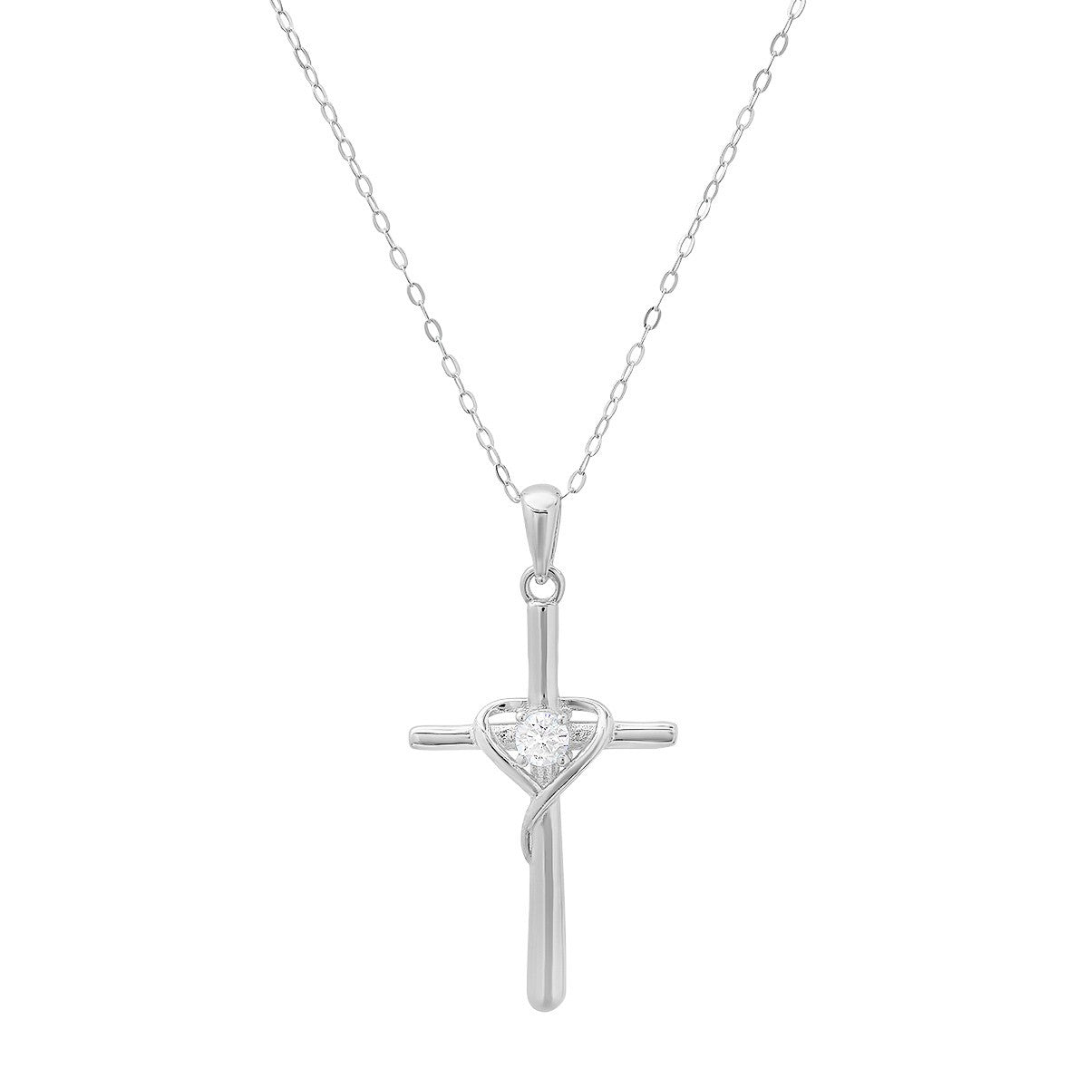 Sterling Silver CZ Cross Heart Pendant - Ruumur