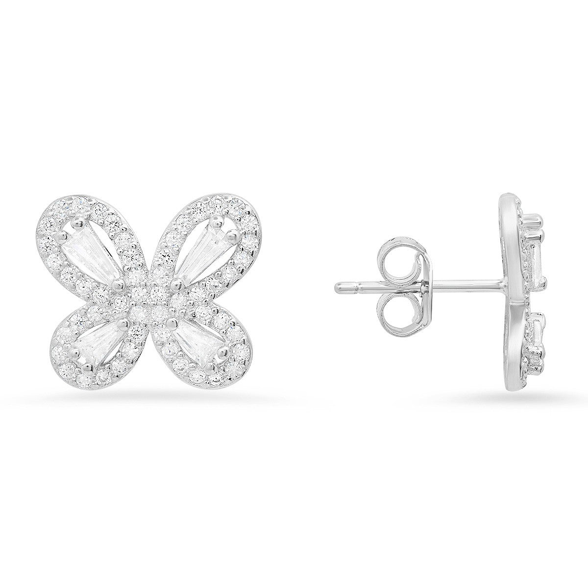 Sterling Silver Butterfly CZ Stud Earrings - Ruumur