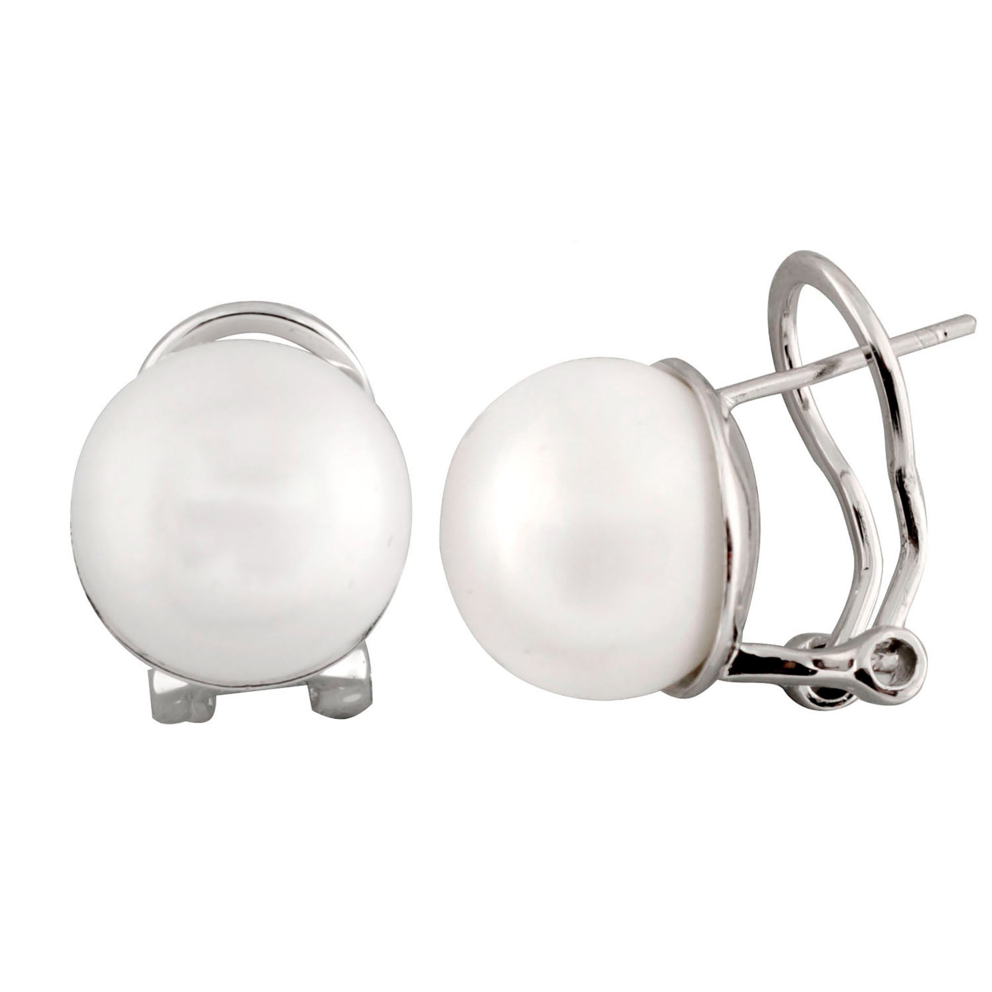 title:Splendid Pearls Omega Clip Large Pearl Stud Earrings;color:White