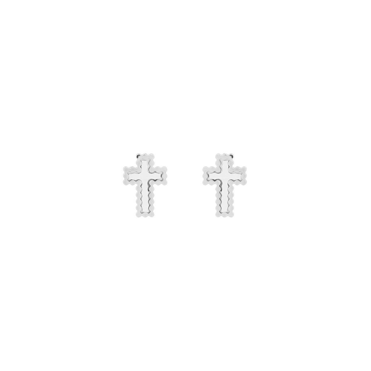 SteelTime Women's Stainless Steel And Mother Of Pearl Cross Earrings/Pendant Set