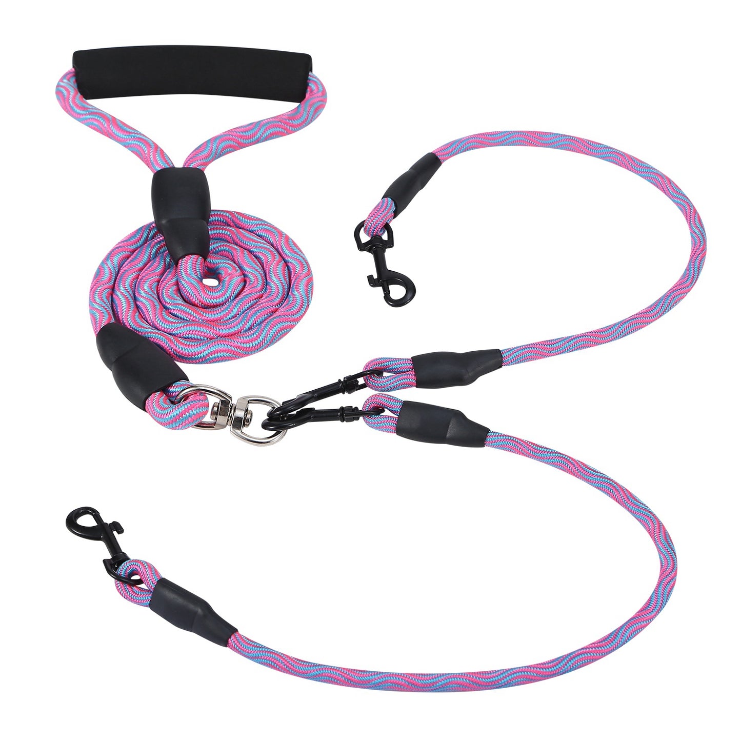 title:Fresh Fab Finds Double Dogs Leash No-Tangle Dogs Lead Reflective Dogs Walking Leash w/ Swivel Coupler Padded Handle;color:Pink