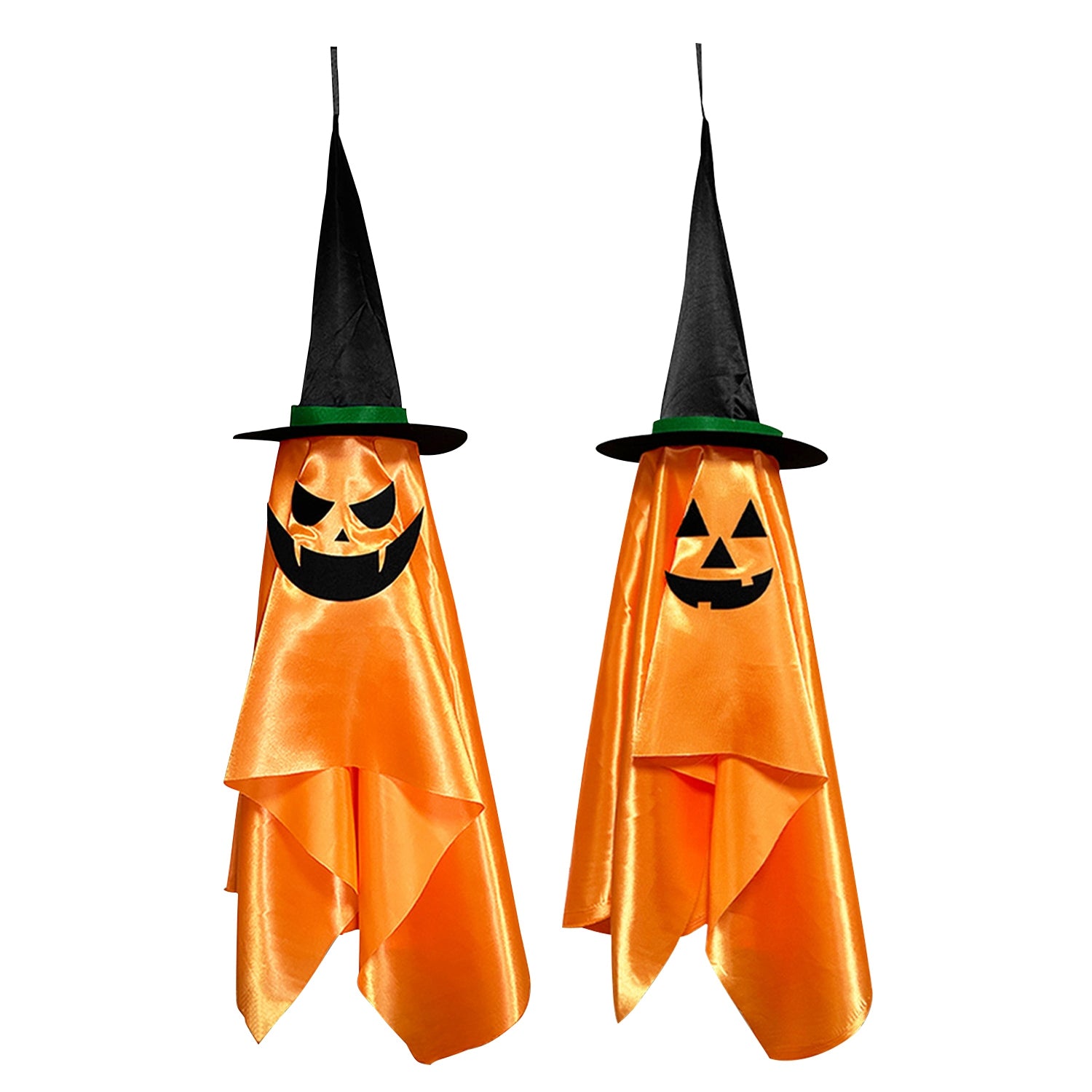 title:2 Pack Hanging Ghosts with Wizard Hat Snicker Scary Face Halloween Party Hanging Decorations Pumpkin Wizard Hat for Eave Tree Porch;color:not applicable