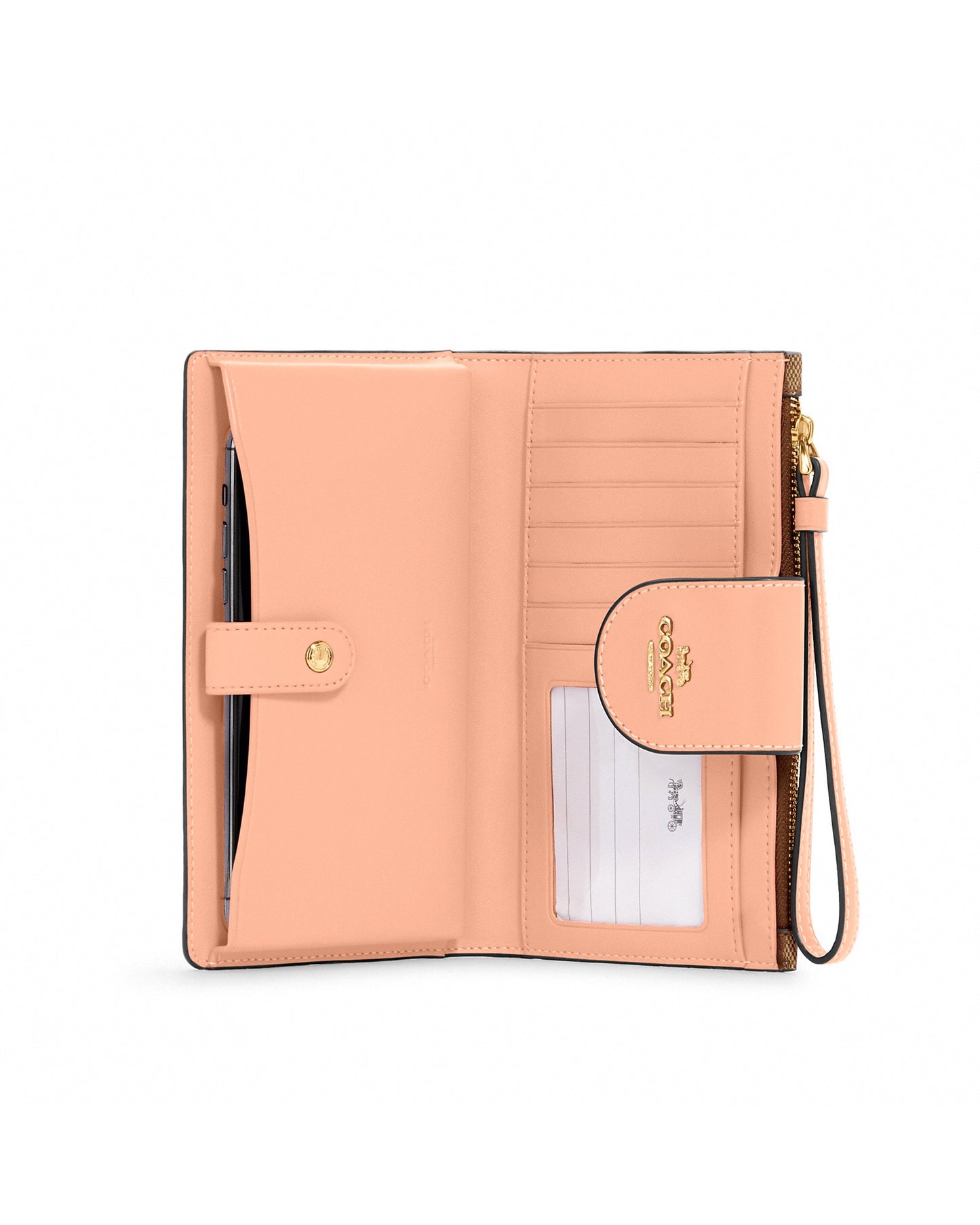 title:Coach Women's Tech Phone Wallet In Colorblock Signature Canvas;color:Khaki / Faded Blush