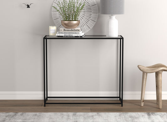 Safdie & Co. Console Table 31" Glass Black Metal, Entryway or Sofa Table for Living Room