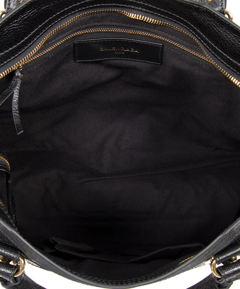 title:Balenciaga Classic Metallic Black Grain Goatskin Edge City Bag;color:Black