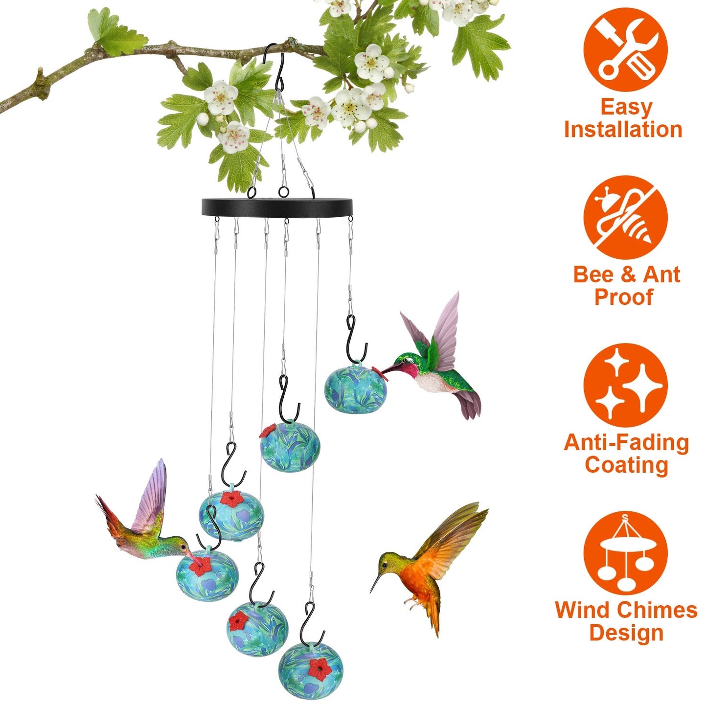 title:Fresh Fab Finds Wind Chimes Humming Bird Feeder Ant and Bee Proof Outdoor Hanging Hummingbird Feeder For Viewing Decoration For Garden Patio Yard Balcony;color:not applicable