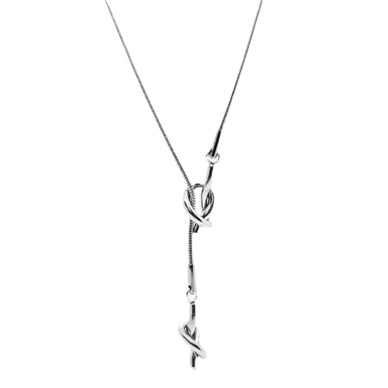 title:Lariat Love Knot Necklace;color:Silver