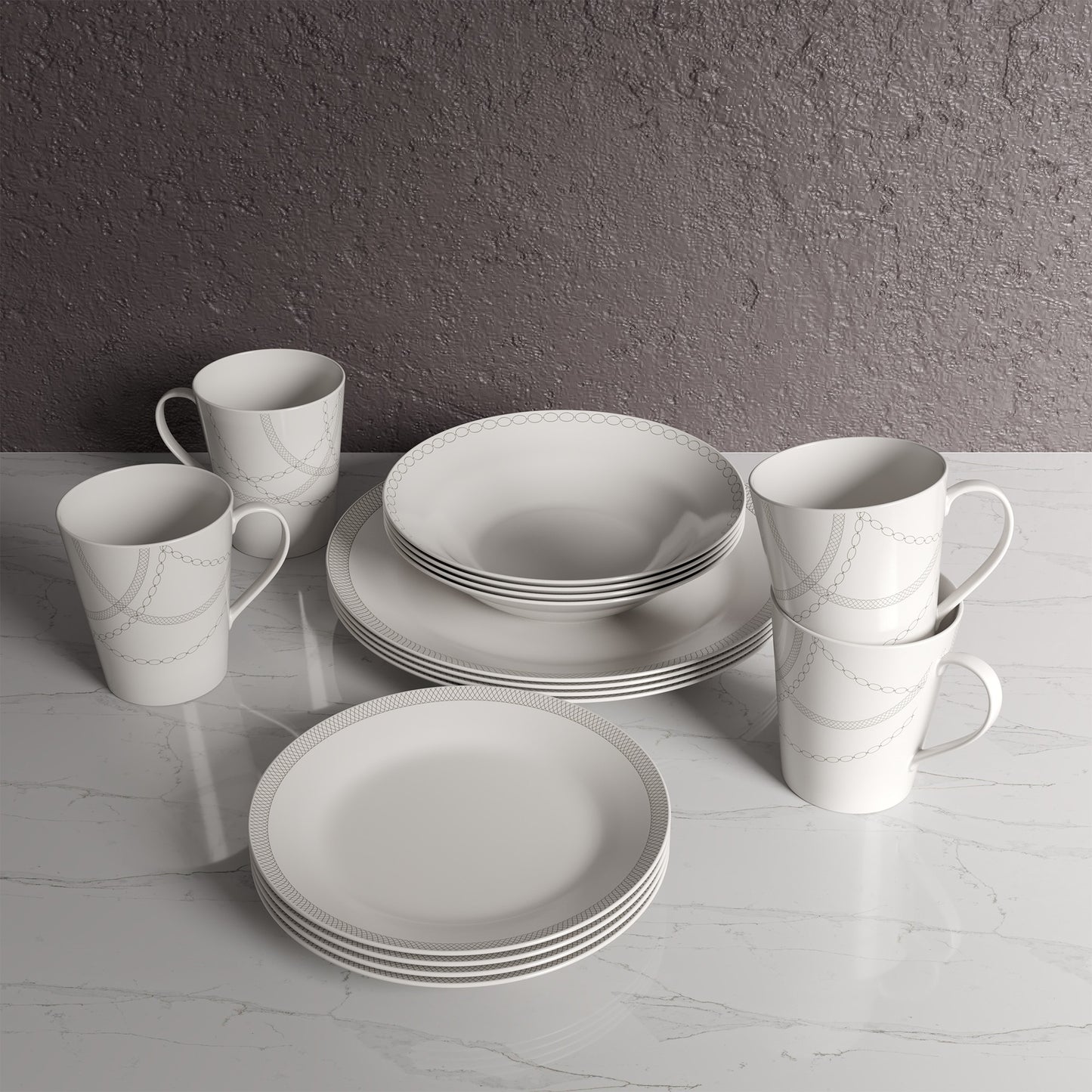 Safdie & Co. Dinnerware Set 16Piece Round Rim Infinity, Service for 4