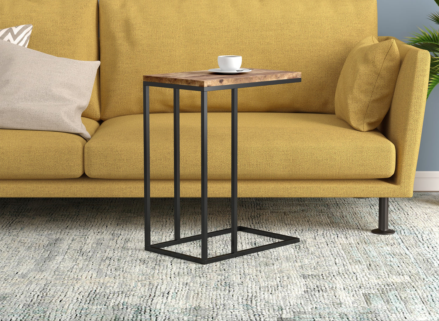 Safdie & Co. End Side Table 19" C-Shaped Brown Reclaimed Wood Black Metal