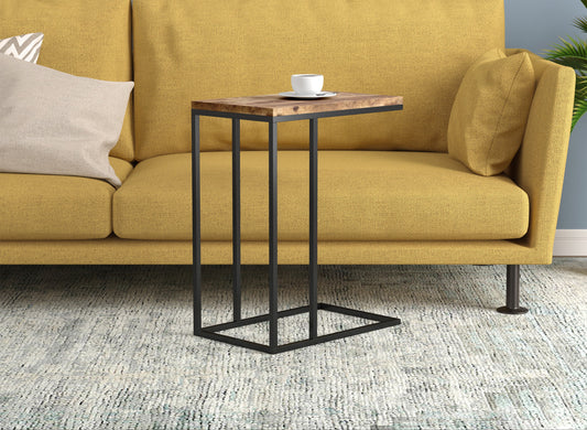 Safdie & Co. End Side Table 19" C-Shaped Brown Reclaimed Wood Black Metal