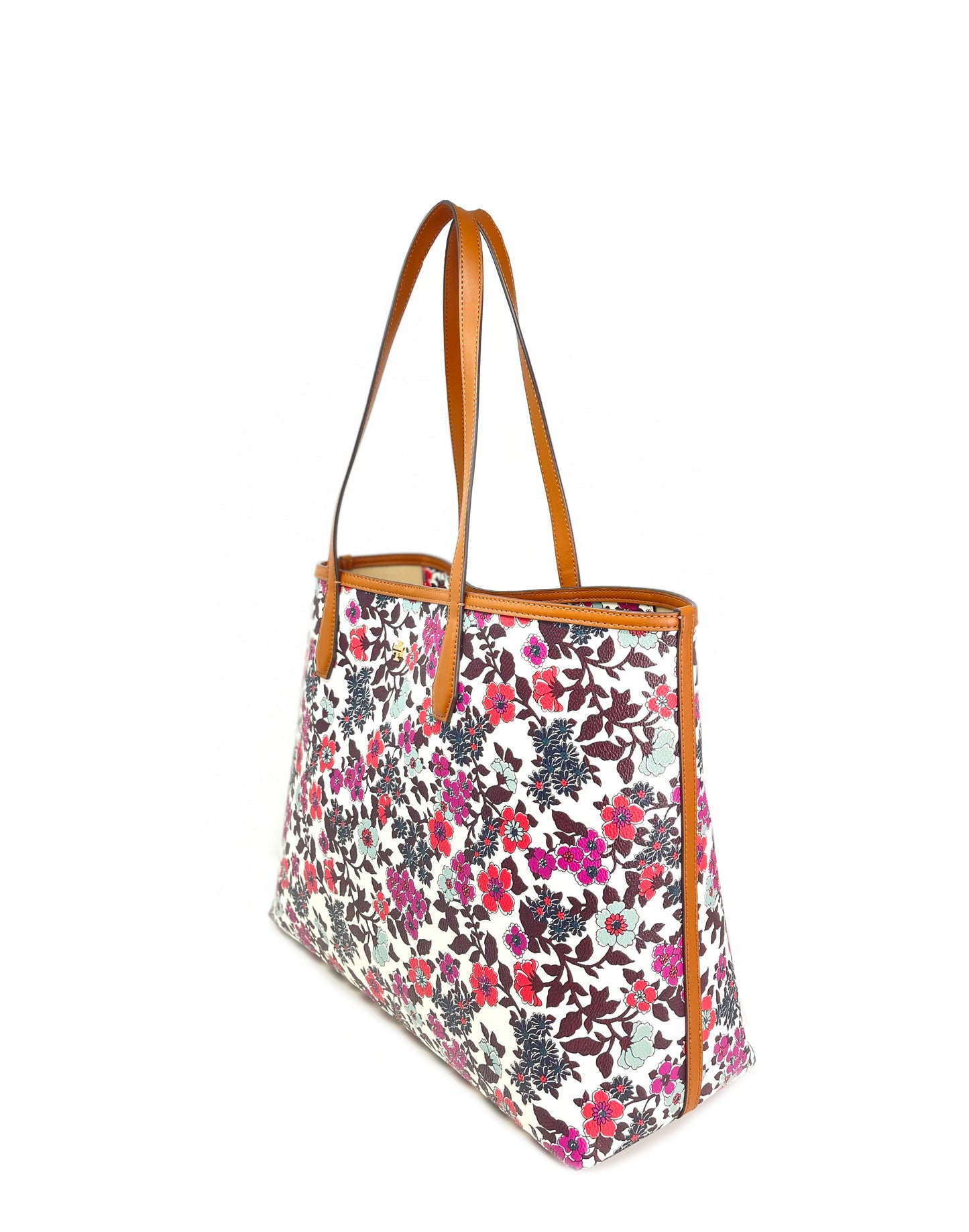 Tory Burch Cream Red Blue Wallpaper Floral Kerrington Tote