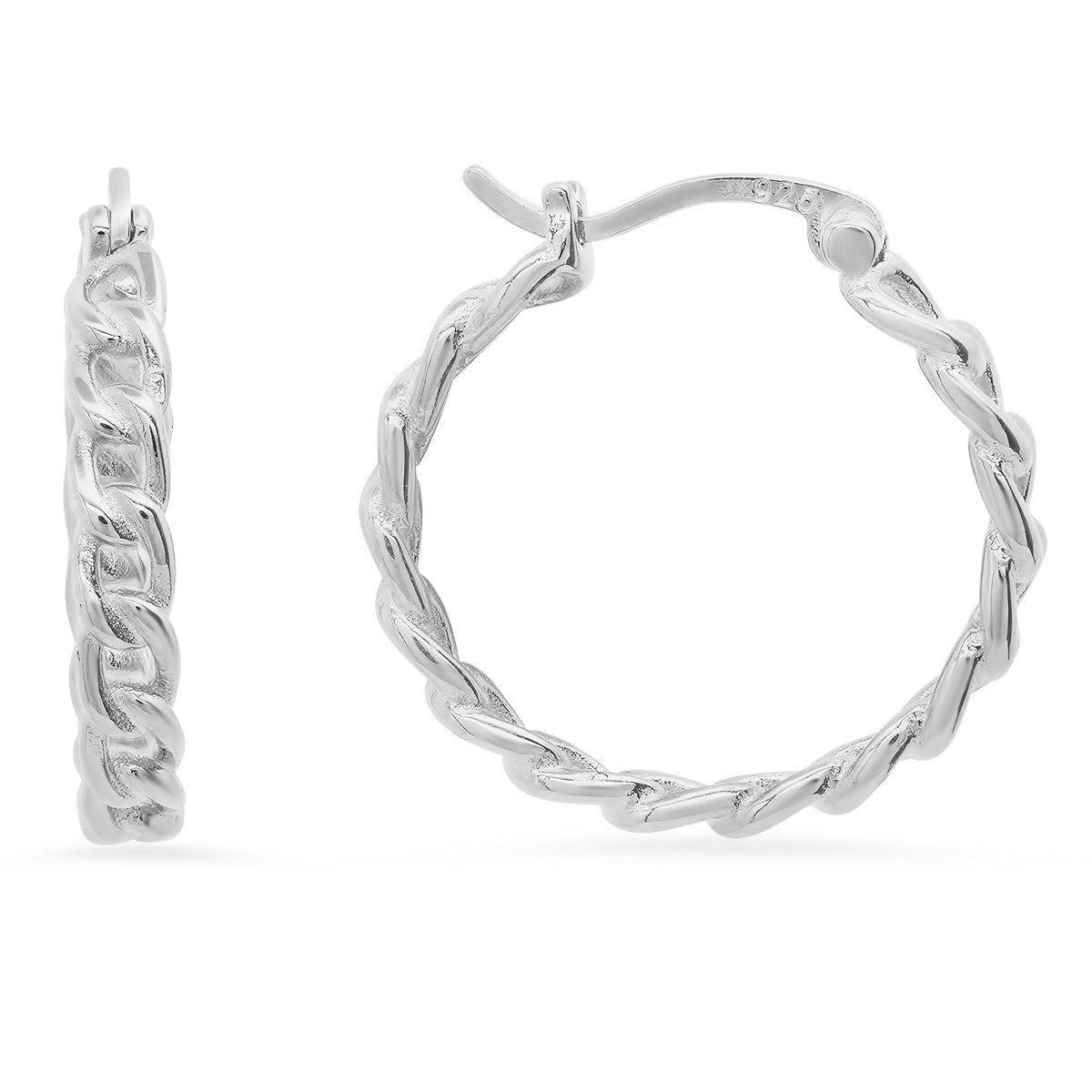 Sterling Silver Curb Chain Hoop Earrings - Ruumur