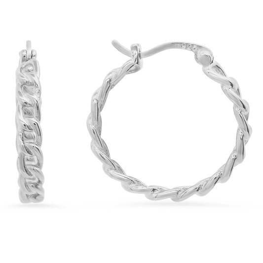 Sterling Silver Curb Chain Hoop Earrings - Ruumur