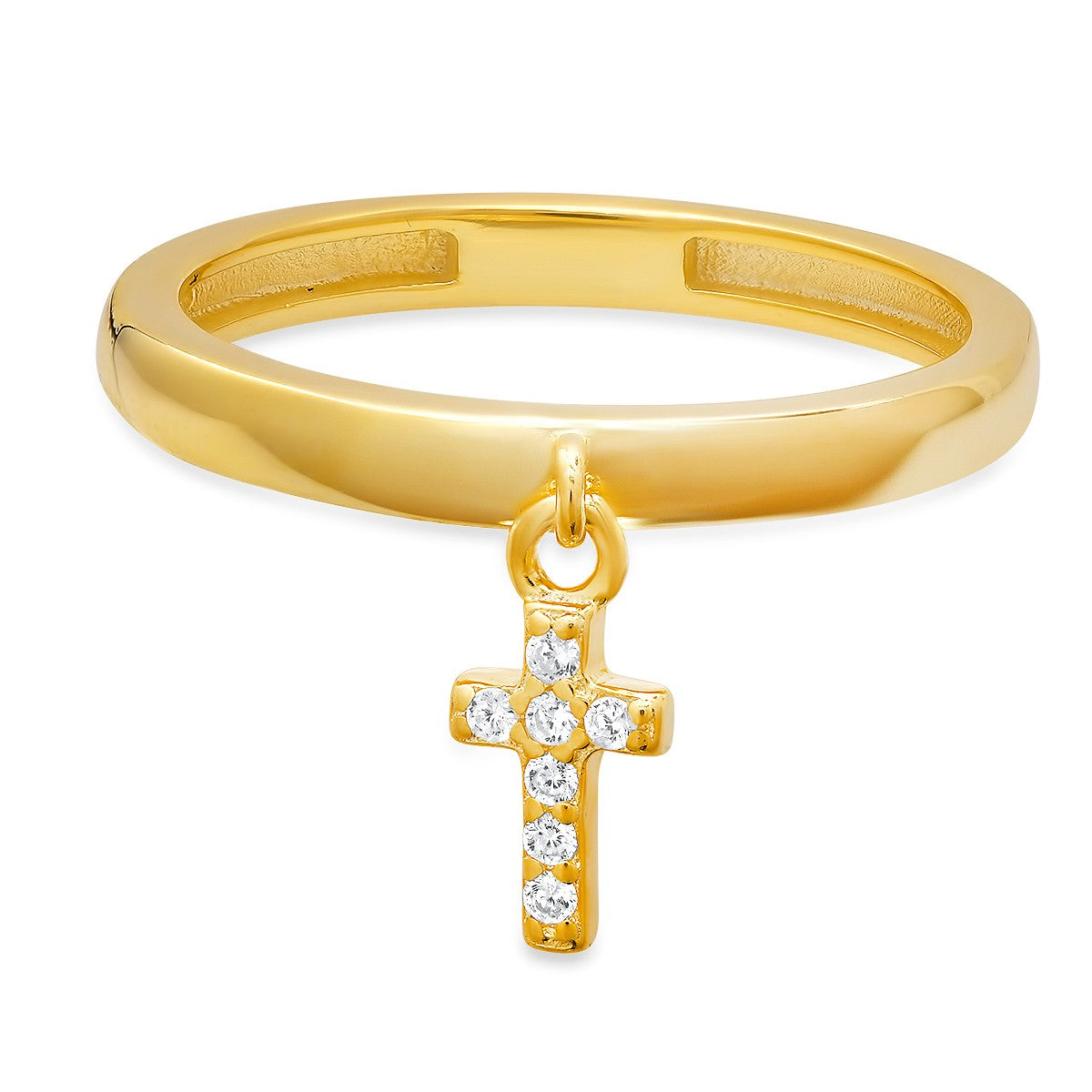 Sterling Silver Dangling Petite Cross CZ Ring - Ruumur