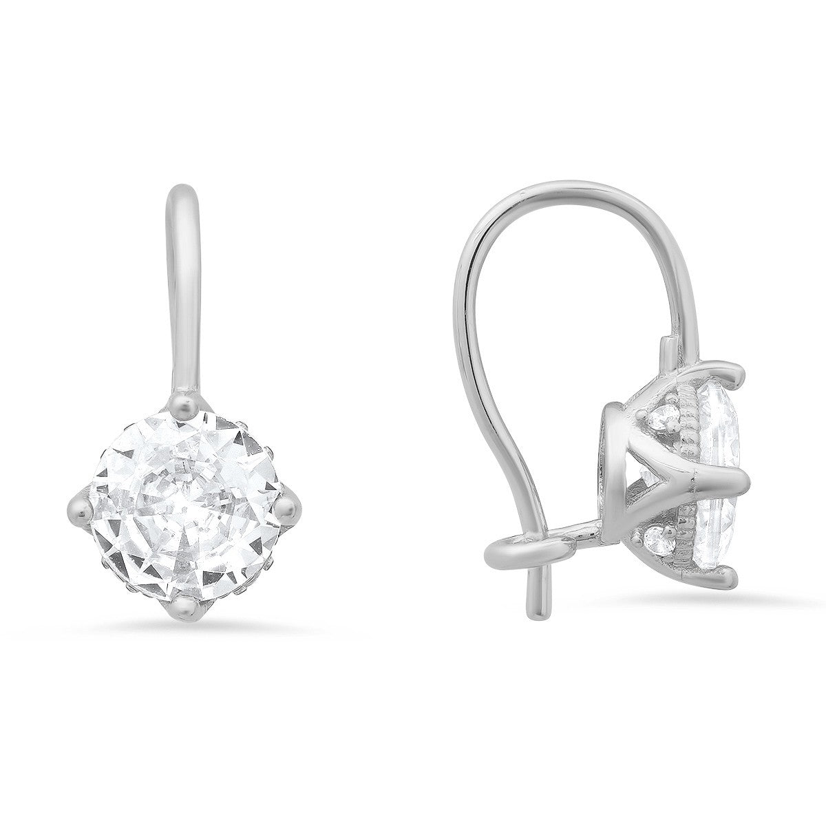 Sterling Silver CZ Halo Fishook Drop Earrings - Ruumur