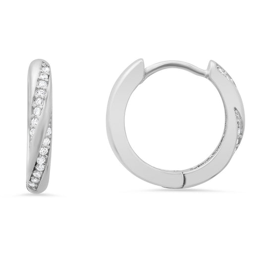 title:Sterling Silver Swirl CZ 15mm Hoop Earrings;color:Silver