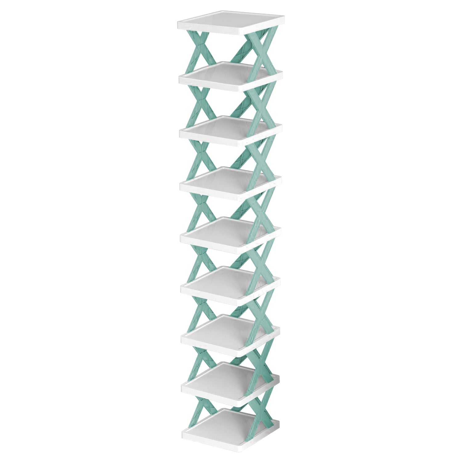 title:9Tier Narrow Entryway Shoe Rack Plastic Vertical Shoe Organizer Space Saving Free Standing Shoes Storage Shelf Closet Hallway;color:Blue