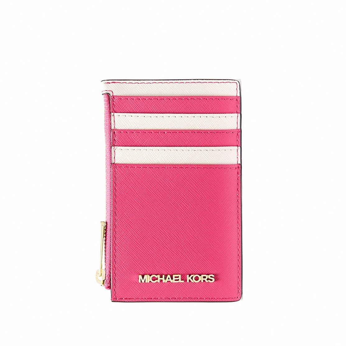 title:Michael Kors Women's Jet Set Travel Two-Tone Medium Top Zip Card Case;color:Electric Pink Multi