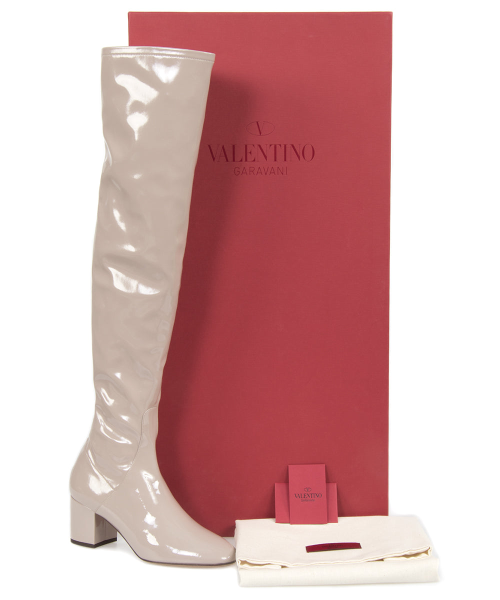 title:Valentino Patent Leather Over The Knee Boots | Poudre | Size 39.5;color:Red